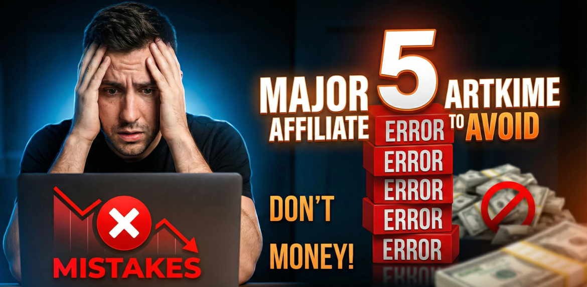 A frustrated blogger looking at a laptop screen with a downward trend graph, representing poor affiliate marketing performance.